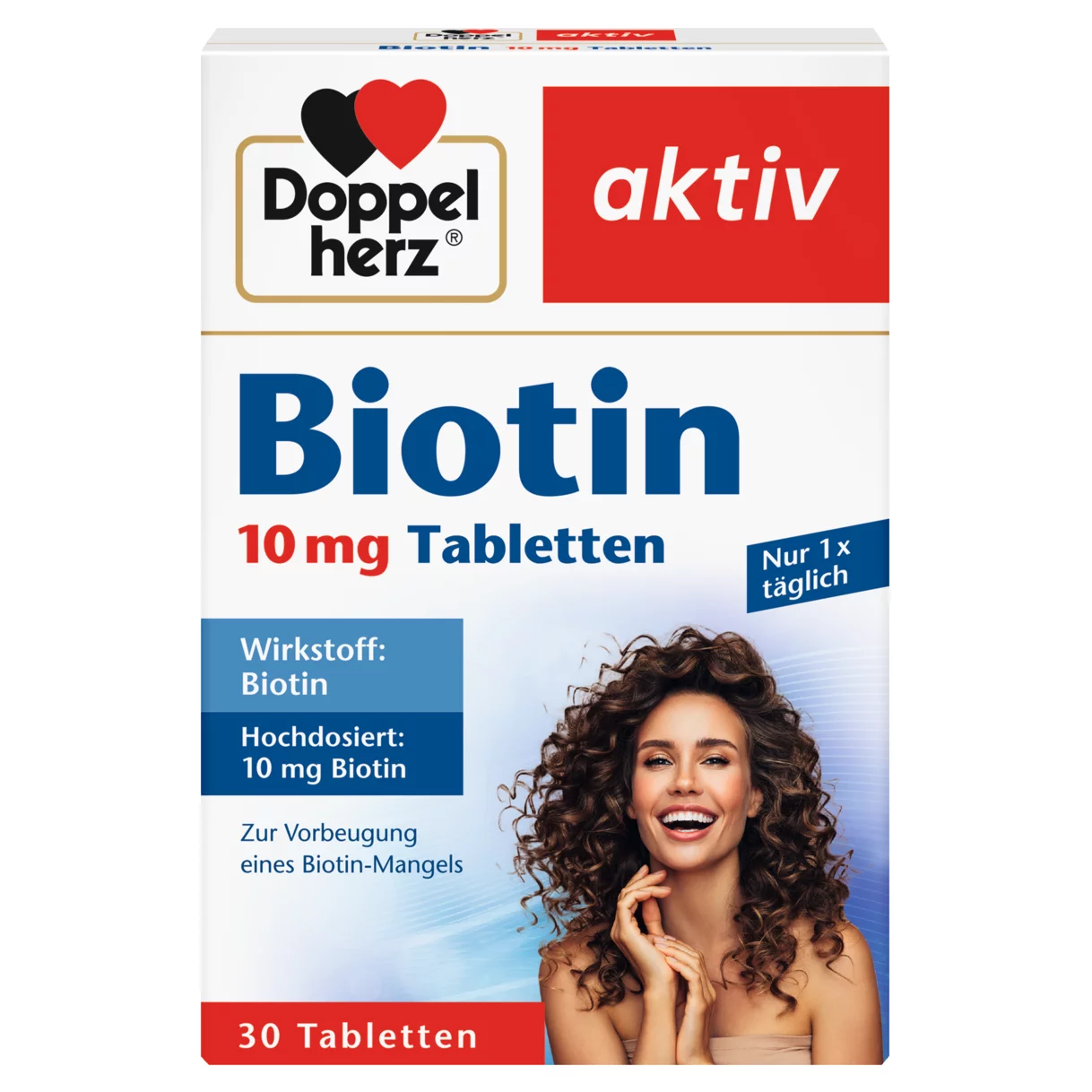 Abbildung der Produktverpackung Doppelherz aktiv Biotin 10 mg Tabletten Frontansicht